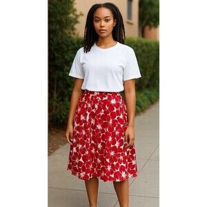 Talbots Skirt Womens 8 Red Floral‎ Pleated A Line Flare Beach Coastal Hawaiian